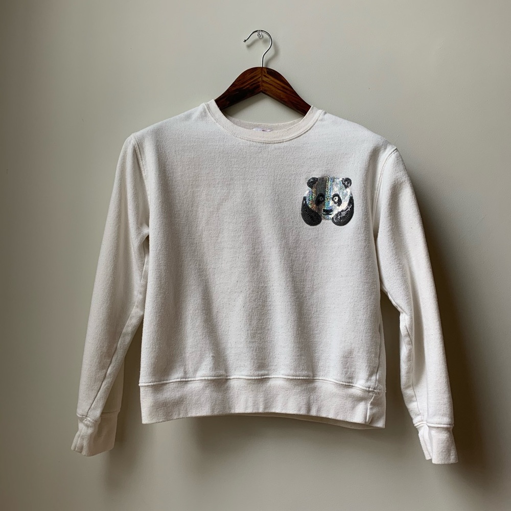 Girls White Crewneck with Panda Sequins Decor